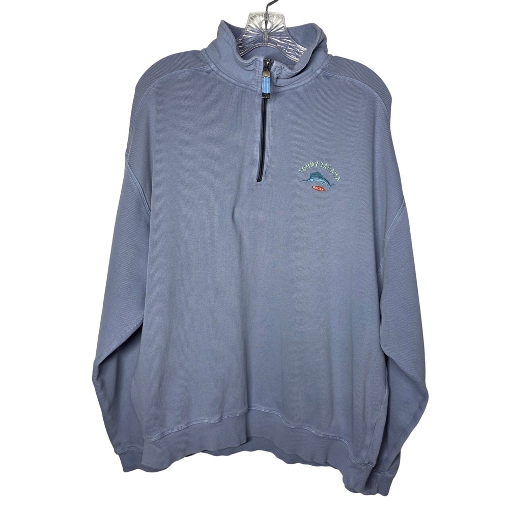 Tommy Bahama Relax Mens XL Blue 1/4 Zip Cotton Pullover Sweatshirt Marlin Logo